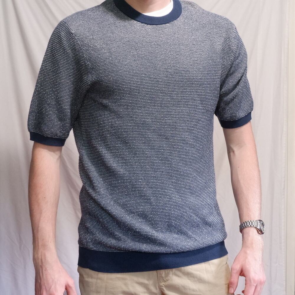 Spoke Men's M Slim Blue Textured Knit T-Shirt Crew Neck Short Sleeve Tee